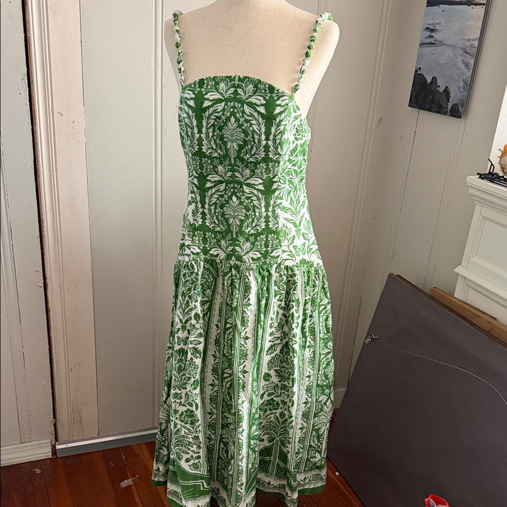 FarmRio Green Floral Sundress with Spaghetti Straps